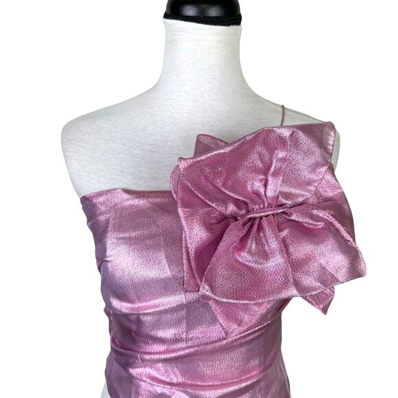 Hutch NWT Tessa Metallic Pink Flower Accent One Shoulder Smocked Back Top - Picture 6 of 15